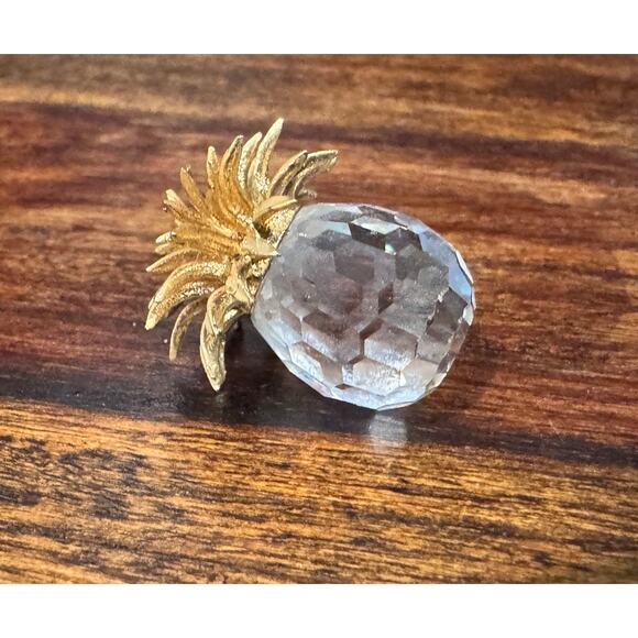 Vintage Swarovski 2" Miniature Crystal Pineapple Gold Leaves - Picture 2 of 5
